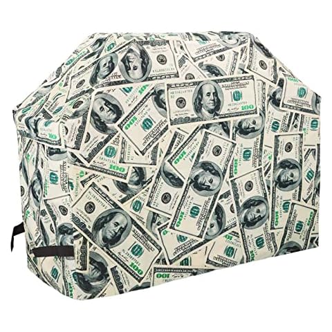 KYKU Money BBQ Grill Cover 58 Inch Heavy Outdoor All Weather Waterproof Rip-Proof UV Resistant Fade Resistant Funny Dollars Barbecue Gas Grill Covers for Weber Spirit, Weber Genesis, Char Broil Etc Cover