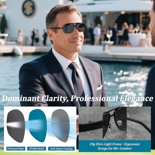 Men's Polarized UV400 Sunglasses - Black Frame, Lightweight 29g, Perfect for Fishing, Driving, Travel, Stylish Design, Polarized Lenses, Anti-Glare, UV Protection,Black4