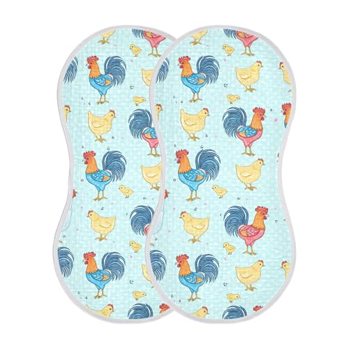 xigua Colorful Roosters Muslin Baby Burp Cloths Set of 4, Super Soft & Absorbent Burping Rags, Cotton Burp Clothes Shower Gift for Newborn, Baby Girls and Boys2