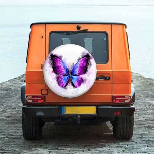Image of Butterfly Spare Tire Cover for RV Trailer Watercolor Animal Bird Magical Fatasy Butterflies, Purple Black Wheel Protectors Weatherproof Polyester Tire Case for All Cars SUV Camper Travel 15 inch