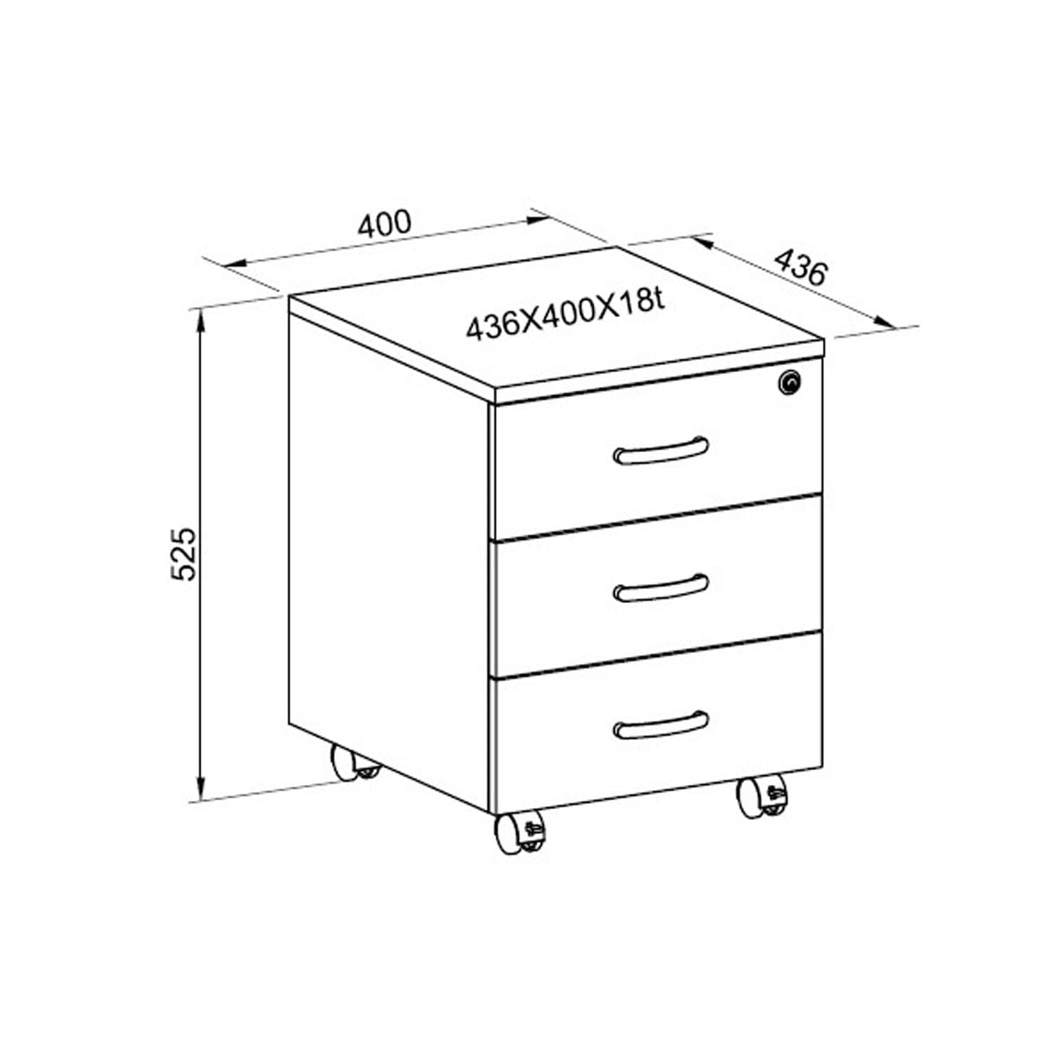 Marvin Cassettiera Ufficio In Legno Chiave Sicurezza Con Ruote Per Scrivania Tavolo 3 Cassetti Ripiani (Nero)
