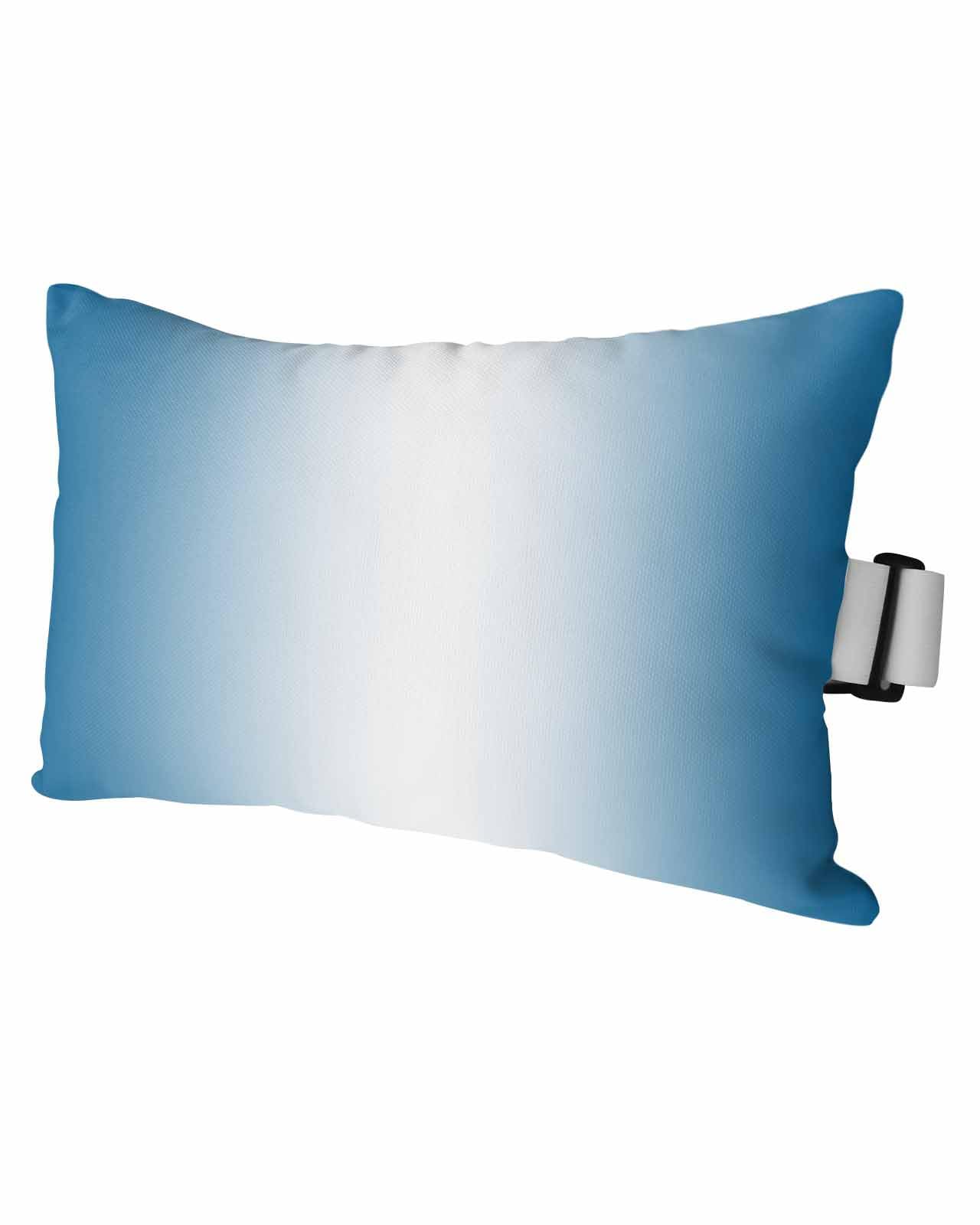 HERBED Outdoor Pillows Covers with Inserts Blue and White Gradient Waterproof Pillow with Adjustable Strap Throw Pillows for Patio Furniture Pool Lounge Chair, 12x20 Inch, 1PCS