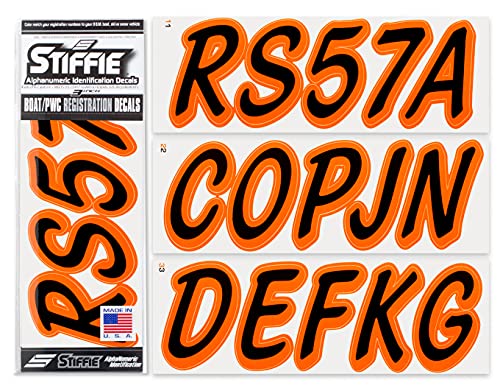 Image of Whipline Solid Black /Orange 3 inch Alpha-Numeric Registration Identification Numbers Stickers Decals for Boats & Personal Watercraft