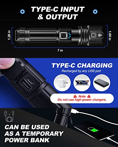 Image of Victoper Rechargeable Flashlight, High Lumens Super Bright Flashlights, 5 Modes XHP 70.2 Waterproof High Powered LED Tactical Flash Light, Handheld Flashlight for Emergency, Camping, Hiking