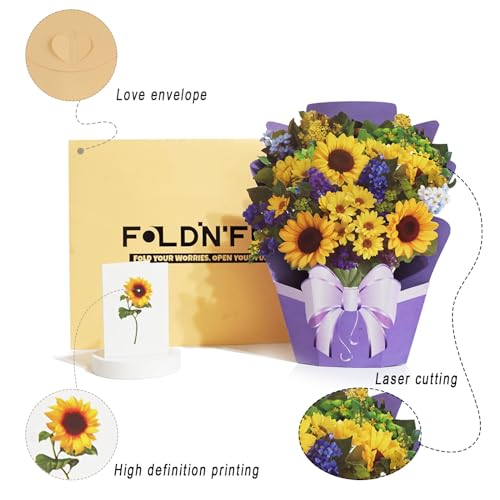 Foldin'Fun FF-223 Sunflower 3D Pop-Up Greeting Card, Birthday Card For Women, Mother thumb #6