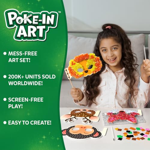 Image of Skillmatics Poke-in Art - Animal Masks, Mess-Free DIY Craft Kit | Fun Creative Activity for Kids, 500+ Colourful Fabric Squares, 4 Foam Masks, Gifts for Girls & Boys Ages 4, 5, 6, 7, 8, 9
