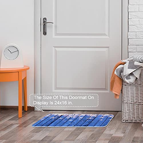 Felpudo de madera azul con copos de nieve, alfombrilla exterior e interior lavable 6