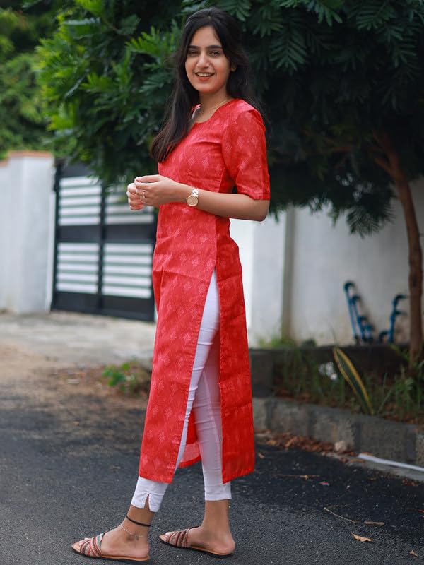 Image of Sun Fashion And Lifestyle Women's Red Chanderi Stitched Printed Kurti for Women