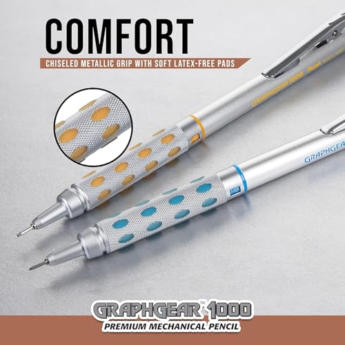Image of Pentel 0.3 MM Mechanical Drafting Pencil (PG1013) Metal Clip With Retractable Mechanism Dual Metal & Rubber Grip | Pack Of 1 Silver & Brown