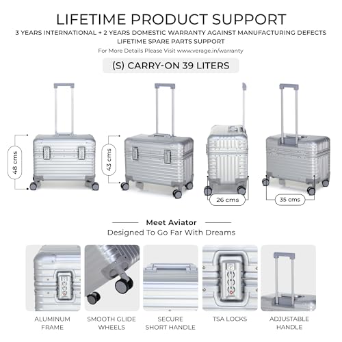 Image of Verage Luxe Aviator 100% Aluminum Hardside Spinner Luggage with Multi-Directional Wheels and Telescoping Handle (Silver)