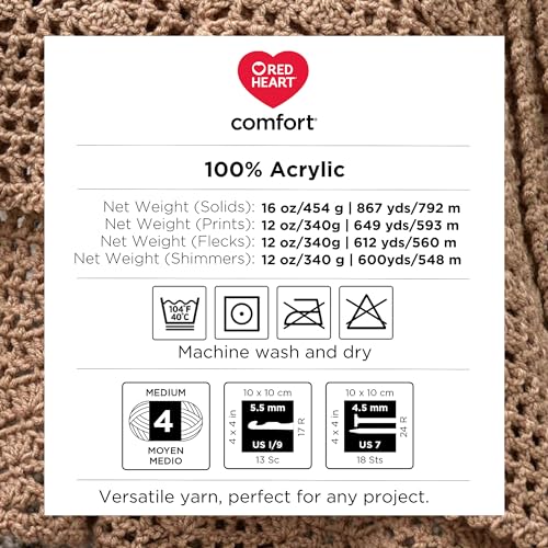 Image of Red Heart Comfort Burnt Orange Yarn - 1 Pack of 16oz /454g - Acrylic - 4 Medium (Worsted) - 867 Yards - Knitting /Crochet