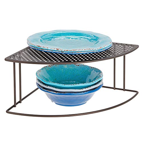 mDesign Balda de cocina – Soporte para platos redondeado para rincones de encimeras e interiores de armarios – Estante separador con dos alturas para aprovechar el espacio al máximo – color bronce