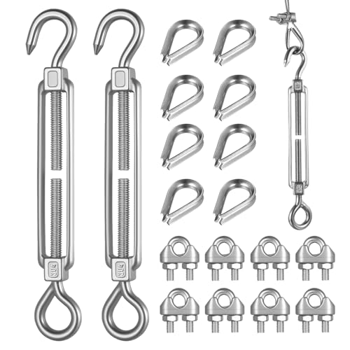 Produktbild von 21-teiliges Seilspanner Set Aus Edelstahl – 3x M6 Spannschlösser, 9x M3 Klemmen, 9x M3 Kauschen – Für Drahtseile & Zäune