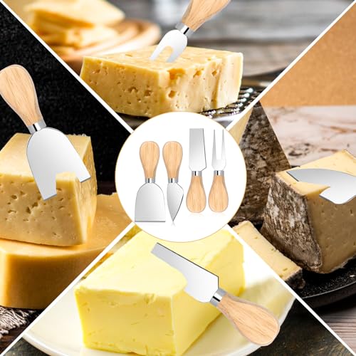KALIONE 4 PCS Cheese Knives Set with Wooden Handle, Butter Cutter, Mini Stainless Steel Cheese Fork Knives Shovel for Cheese Slicer, Cake, Dessert and Butter Cutter - Image 4