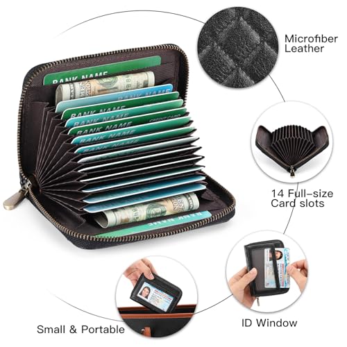 Women Wallet 14 Slot Organizer Card Holder Compact RFID Blocking Zipper Pocket Vintage Floral Design Small Purse for Credit Cards ID Cash Travel Everyday Essentials3