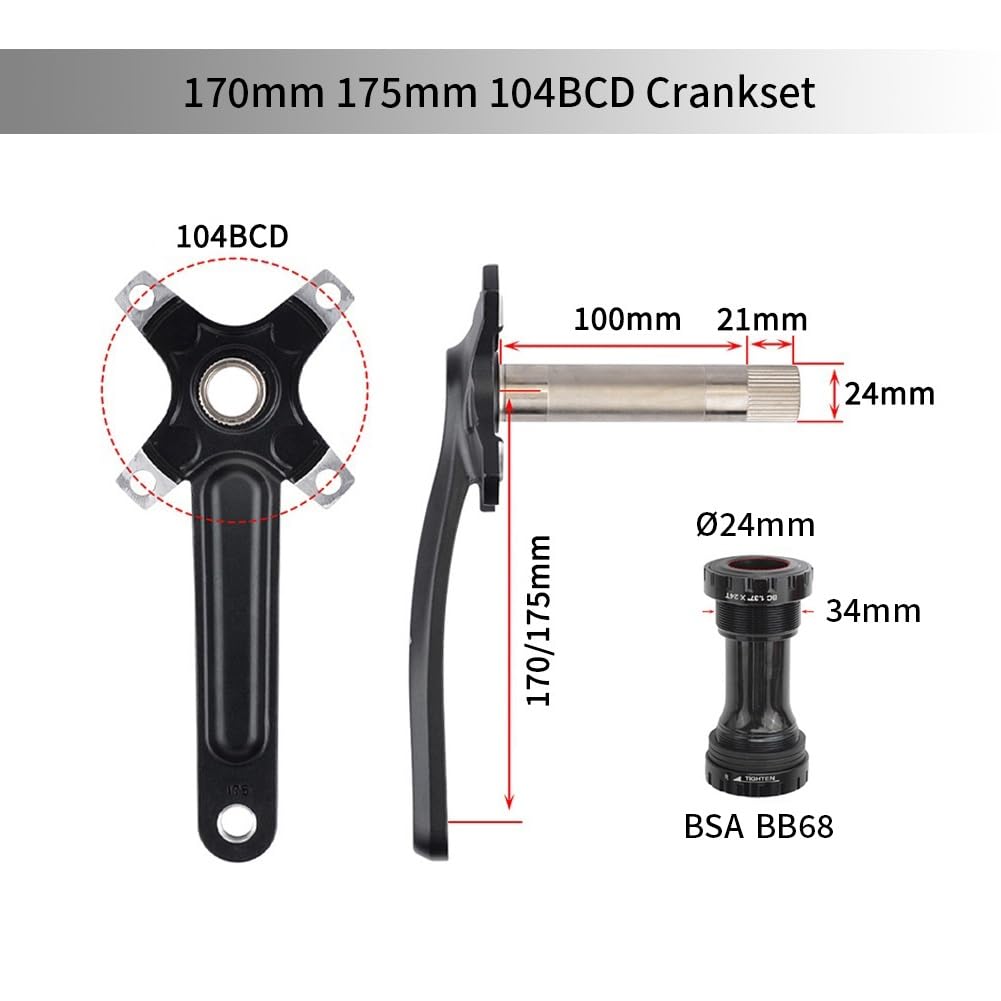 Platos y bielas para Bicicleta de montaña, 170 mm, 175 mm, 104 BCD, 32T/34T/36T/38T/40T/42T, Plato Ovalado, Dientes Estrechos y Anchos, Juego de bielas Huecas integradas, compatib