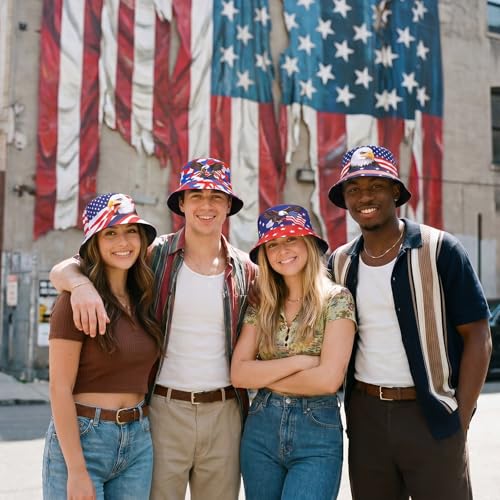 Image of Zhanmai 4 Pcs 4th of July USA Bucket Hat American Flag Patriotic Hats for Women Men 2026 Soccer Tournament Party Hat