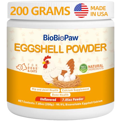 Eggshell Powder for Dogs & Cats Finely Ground Dog Calcium Supplement No Additives Crushed Calcium for Puppies Supports Bones Teeth Hips Joints & Mobility Made in USA 200 Grams