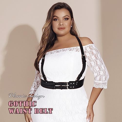 BODIY Plus Size Harness Wide Waist Belt PU Black Harness for Women Gothic Punk Belts Halloween Rave Accessory for Dresses4