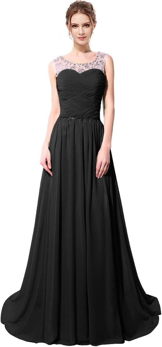 SarahbridalWomen's Chiffon Prom Evening Dresses Long 2020 Beaded Crsystal Bridesmaid Gowns Black US2