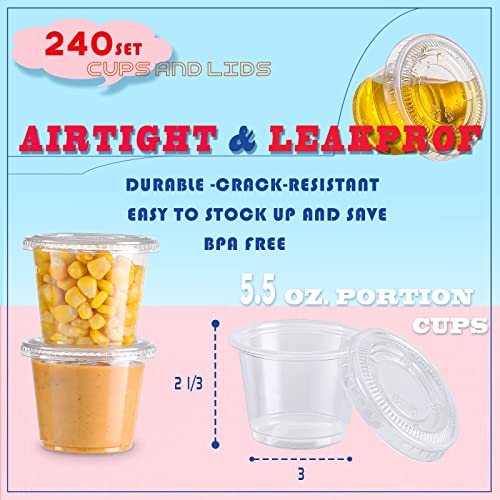 portion cups with lids 240 sets - 55 oz airtight stackable souffle cups salad dressing amp sauce containers for lunch party trips