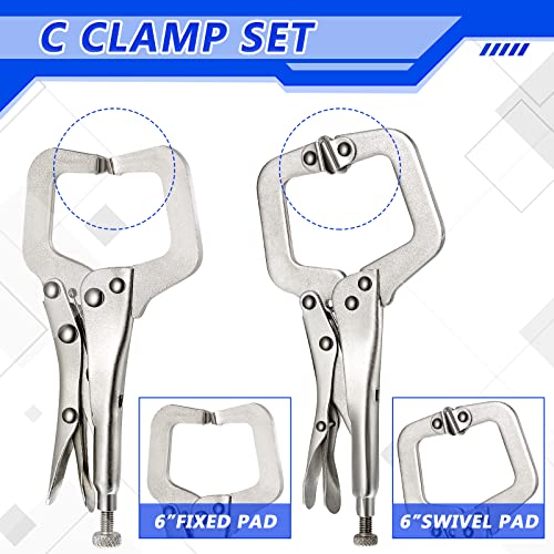 Image of 4 Pcs Locking C Clamp Set, Locking Pliers with Fixed and Swivel Pads, 6 Inch, 9 Inch, 11 Inch, Metal Tools Welding Clamps for Home Farm