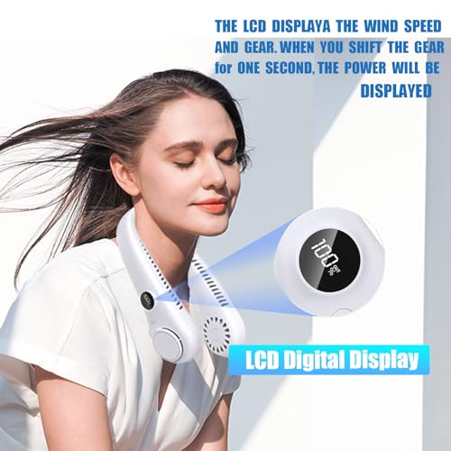Image of LAESO Portable Neck Fan,Foldable Neck Fan Hands Free Bladeless Personal Fan,LCD Display USB Powered 3-Speed Neck Fan for Outdoor Indoor