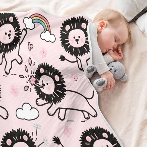 Custom Peach Cartoon Lion Cute Doodle Blankets for Babies Winter Cozy Personal Kitten Blanket for Nursery Stroller Crib 30x40in cobijas para ni?os 5