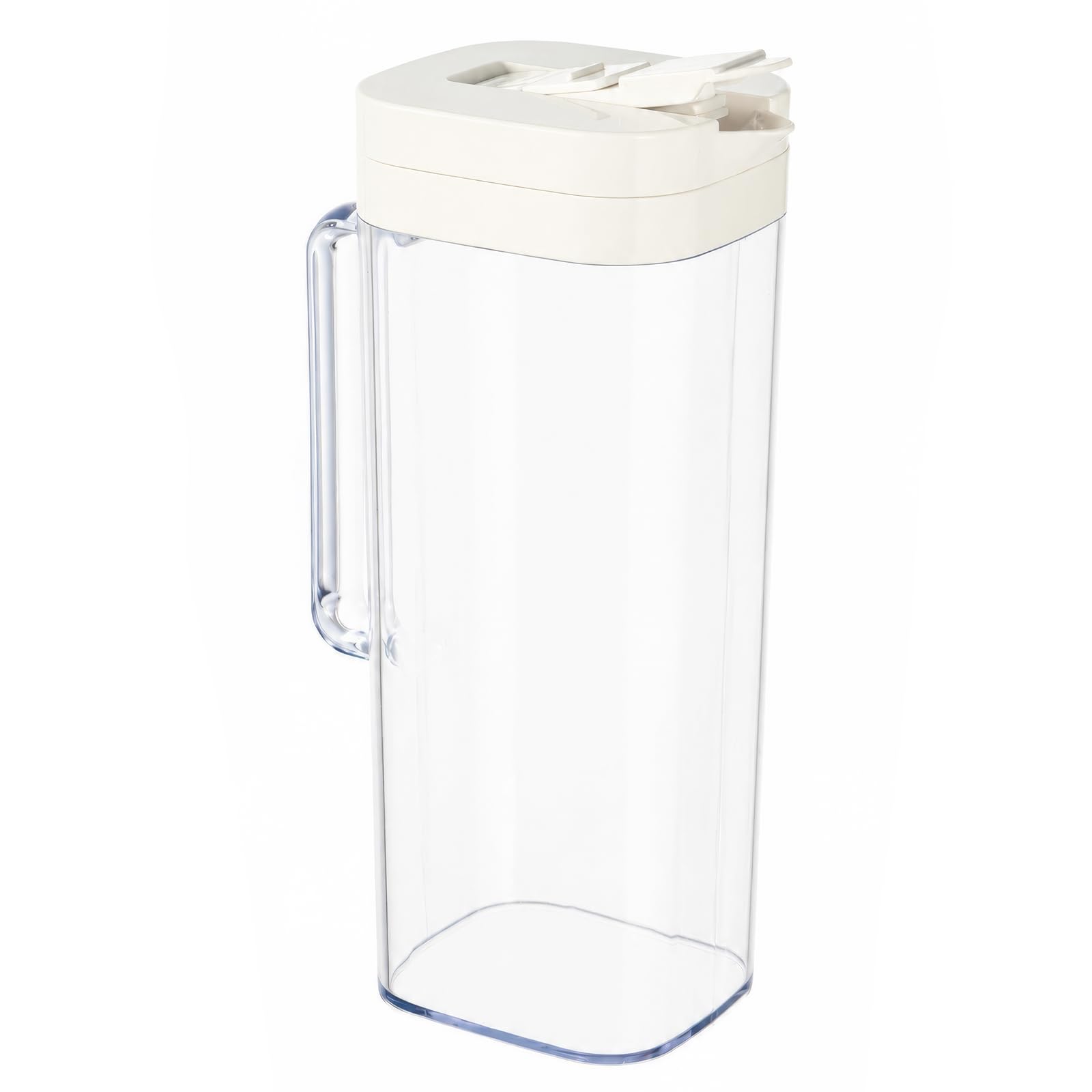 EVERGOODS 2L Fridge Door Water Pitcher with Lid β Leakproof Plastic Cold Water Jug with Flip-Top & Handle, Space-Saving Square Juice Dispenser for Iced Tea, Juice, Coffee (White)