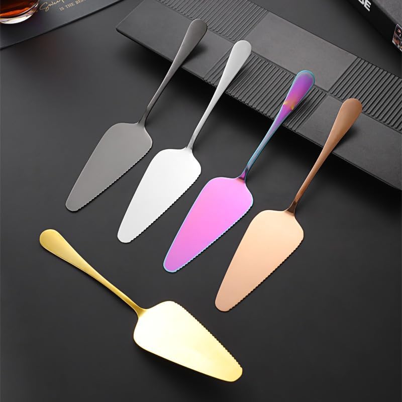 Silverware Flatware Cutlery Set, 1/4/6/8/10/12 Pieces Stainless Steel Cake Spatula Creative Triangular Cheese Spatula Birthday Cake Knife With Teeth Pizza Spatula Baking Utensils(Gold,6 Piec