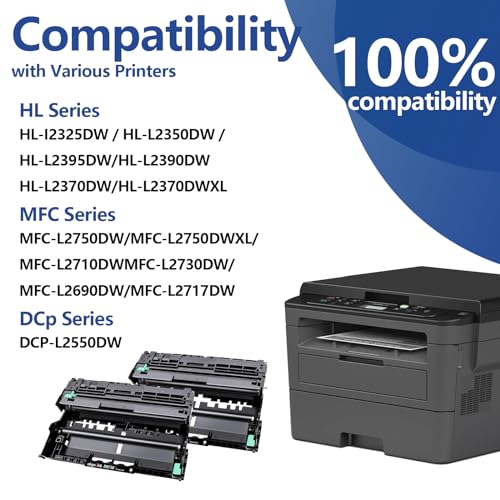 Image of DR730 Drum Unit 2 Pack (Not Toner) Compatible Replacement for Brother DR-730 DR760 tn760 Drum Compatible HL-L2350DW HL-L2370DW HL-L2395DW HL-L2325DW MFC-L2750DW MFC-L2710DW L2690DW Printer Drum