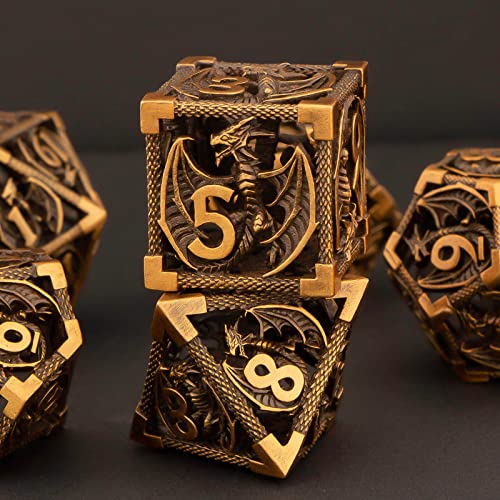 Kerwellsi Metal Hollow Dnd Dice Set With Box, Ancient Dungeons And Dragons Dice Set D&D, Polyhedral Role Playing Dice, D And D Rpg Dice D20 D12 D10 D8 D6 D4 #TOP6
