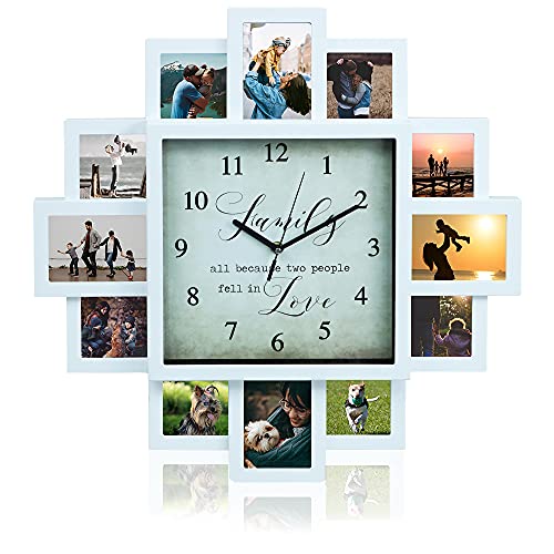 12 Multi Photo Wall Clocks,Large Digital Wall Clock,Photo Frame White Modern Home Decor for Living Room,Bedroom,Kitchen,Outdoor Decoration(50.7x50.7x4.5CM)