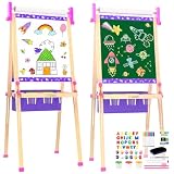 Wooden Art Easel for Kids,Double Sided Adjustable Magnetic Drawing Board