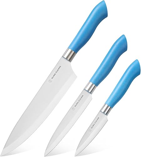 DURA LIVING EcoCut - Juego de cuchillos de cocina de 3 piezas, cuchillas de acero inoxidable de alto carbono, asas ergonómicas sostenibles,
