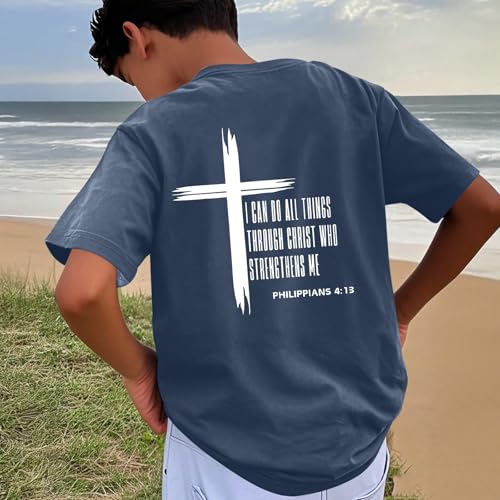 Image of KEEVICI Boys Christian Graphic Tees God Jesus Shirts for Kids Cross Faith Bible Verse Inspirational Religious Cotton T Shirt