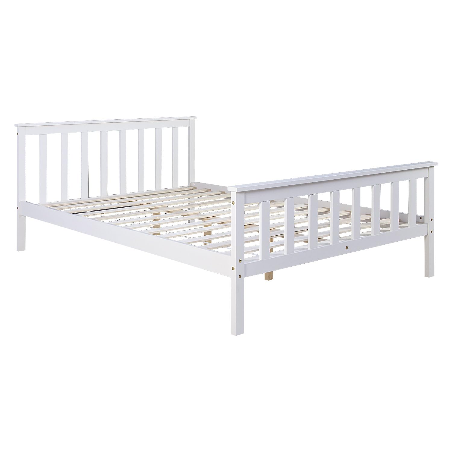 Homestyle4u Massivholzbett 140x200 Weiß mit Lattenrost, Kiefer | Doppelbett aus Massivkiefer, weiß lackiert – Kopfteil & Fußteil, Mittelstütze, inkl. Rolllattenrost