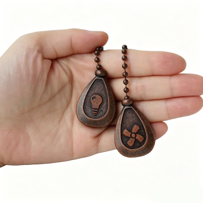 Image of Ceiling Fan Chain Pulls Decorative Ornaments 12 Inches Red Copper Color Pendant Pull Chain Fan Pulls Extension for Ceiling Light Lamp Fan Chain 2 Pcs (Red Bronze Pull Chain)