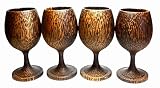 Set 4 Handmade Wooden Wine Glass Glasses (Palm Wood) - A