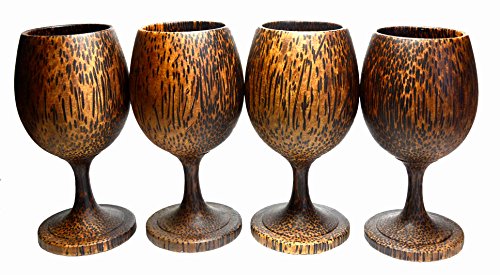 Set 4 Handmade Wooden Wine Glass Glasses (Palm Wood) - A #TOP1