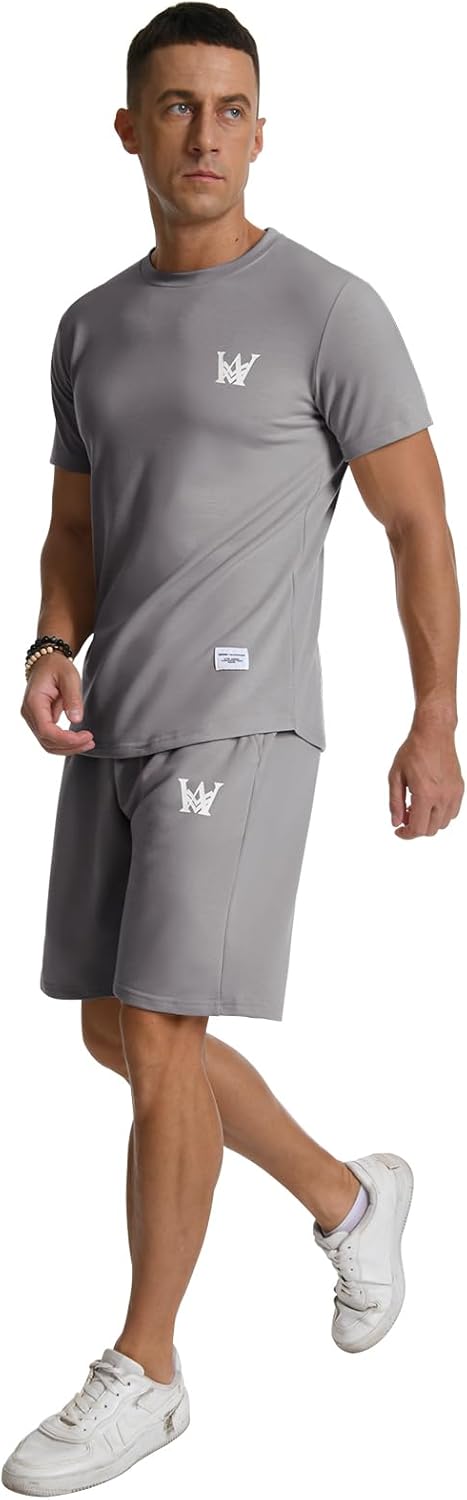 MLANM Mens Short Sets 2 Piece Outfits Casual Summer Tracksuits Fashion Short Sleeve T Shirt and Shorts