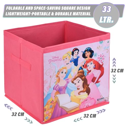 Image of Kuber Industries Pack of 2 Storage Box | Square Toy Storage Box | Wardrobe Organizer for Clothes-Books-Toys-Stationary | Drawer Organizer Box with Handle | Disney-Print | Navy Blue & Pink