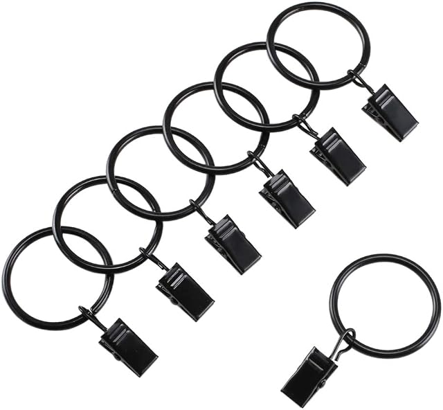 Pulluo 36 Pack Curtain Rings Clips 32mm Internal Diameter Metal Drapery Ring/Hanger Clips Black Curtain Hanging Rings for Window Bathroom Curtains Rods Pole