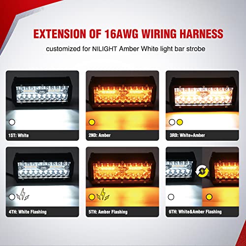 Image of Nilight 2PCS 16AWG 10Feet Wiring Harness Extension for 6Modes Amber White Light Bar Strobe Play and Plug 3-Wires, 2 Years Warranty,Black