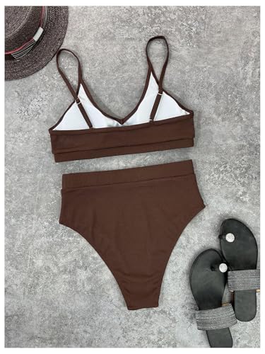 SOLY HUX Women's Scoop Neck High Waisted Ribbed Knit Bikini Set 2 Piece Bathing Suit Swimwear2