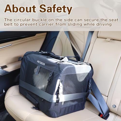 Image of Large Cat Carrier, Portable Soft Sided Road Car Carrier, for Small Dog or Big Cats, 20 inchx13 inchx13 inch Outside Folding Comfortable Design, Black