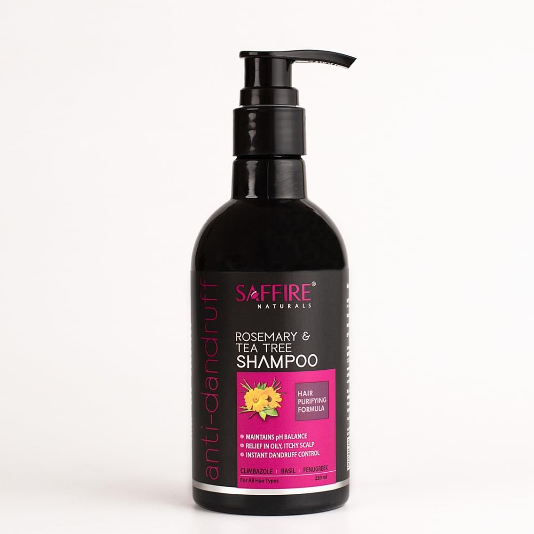 Saffire Naturals Rosemary & Tea Tree Shampoo | Enriched with Neem & Tulsi Extracts | Anti-Dandruff | All Hair Type | For men & women| 250 ml