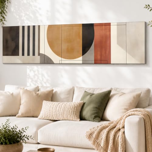Image of Large Stretched Canvas Painting, Panel Wall Painting Abstract Geometric Circle Luxury Paintings for Home Decoration, Living room, Bedroom and Office Decor (Beige, 12x46 Inch)