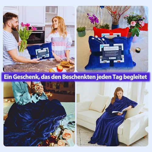 Lucadeau Kuscheldecke mit Ärmeln, Ostergeschenke für Frauen und Männer, Geburtstagsgeschenke für Frauen Männer, TV-Decke 150x200 cm (Blau)