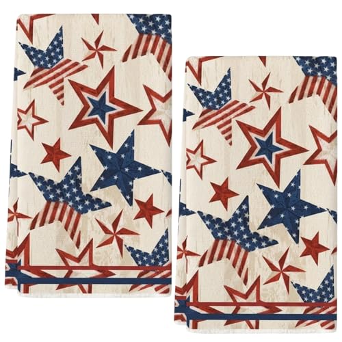 NCXFTP 4th of July Kitchen Towels Patriotic Dish Towels Set of 2 Fourth of July Hand Towels for Kitchen Decor Farmhouse Style 18x26 Inch Kitchen Towels for Holiday Display